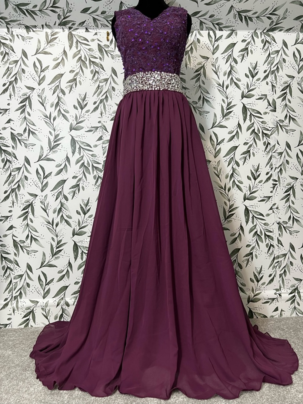 Beaded Rhinestone Chiffon Prom Maxi Purple Sz XS Formal Gown Floor-length NWT #E - Picture 3 of 17